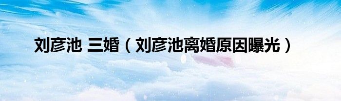 刘彦池 三婚（刘彦池离婚原因曝光）