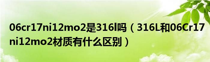 06cr17ni12mo2是316l吗（316L和06Cr17ni12mo2材质有什么区别）