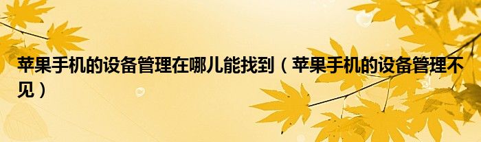 苹果手机的设备管理在哪儿能找到（苹果手机的设备管理不见）