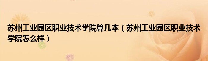 苏州工业园区职业技术学院算几本（苏州工业园区职业技术学院怎么样）