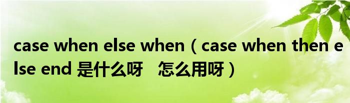 case when else when（case when then else end 是什么呀   怎么用呀）