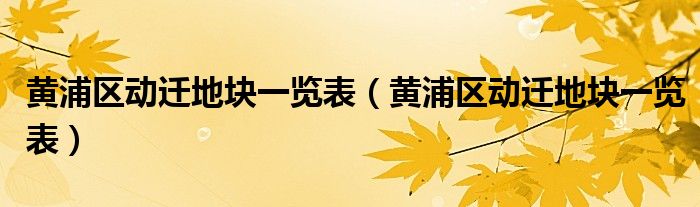 黄浦区动迁地块一览表（黄浦区动迁地块一览表）