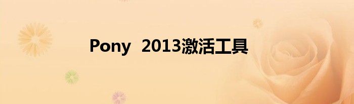 Pony  2013激活工具