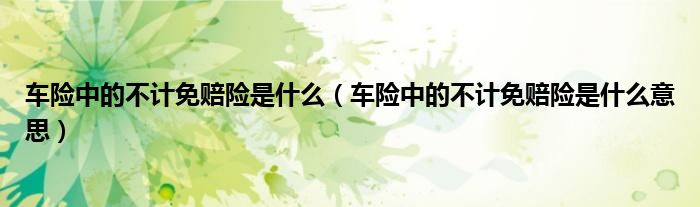 车险中的不计免赔险是什么（车险中的不计免赔险是什么意思）