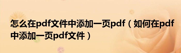 怎么在pdf文件中添加一页pdf（如何在pdf中添加一页pdf文件）