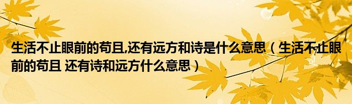 生活不止眼前的苟且,还有远方和诗是什么意思（生活不止眼前的苟且 还有诗和远方什么意思）