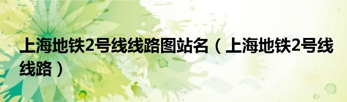 上海地铁2号线线路图站名（上海地铁2号线线路）