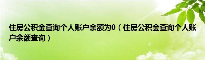 住房公积金查询个人账户余额为0（住房公积金查询个人账户余额查询）