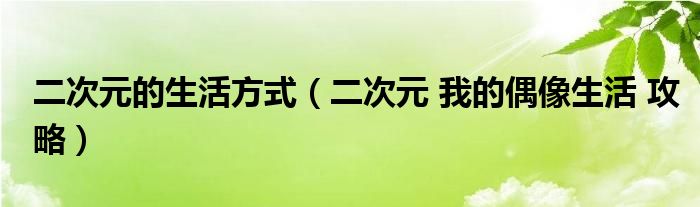 二次元的生活方式（二次元 我的偶像生活 攻略）