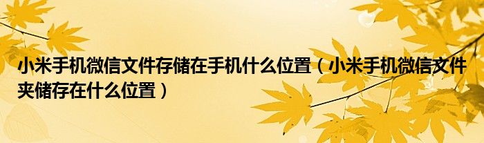 小米手机微信文件存储在手机什么位置（小米手机微信文件夹储存在什么位置）