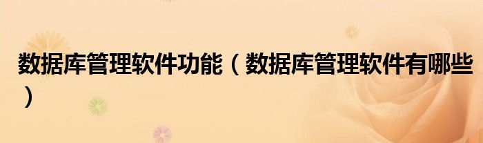 数据库管理软件功能（数据库管理软件有哪些）