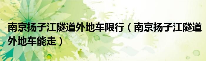 南京扬子江隧道外地车限行（南京扬子江隧道外地车能走）