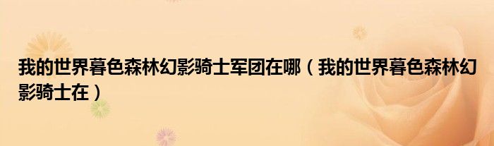 我的世界暮色森林幻影骑士军团在哪（我的世界暮色森林幻影骑士在）