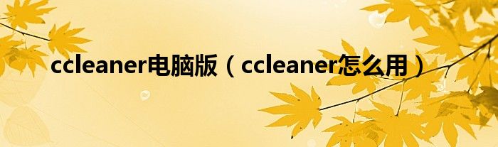 ccleaner电脑版（ccleaner怎么用）