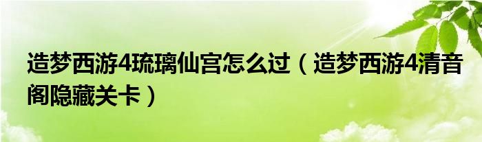 造梦西游4琉璃仙宫怎么过（造梦西游4清音阁隐藏关卡）
