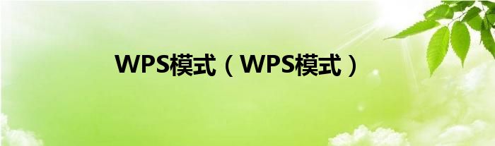 WPS模式（WPS模式）