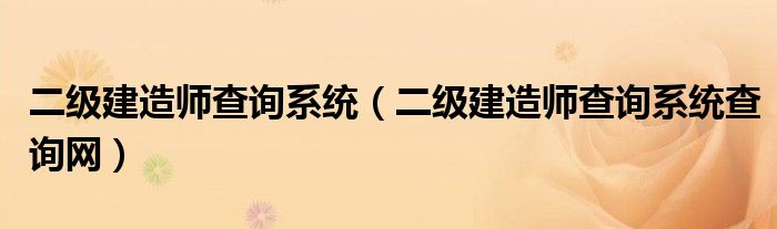 二级建造师查询系统（二级建造师查询系统查询网）