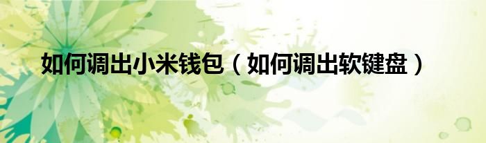 如何调出小米钱包（如何调出软键盘）