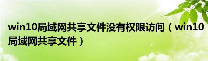win10局域网共享文件没有权限访问（win10局域网共享文件）