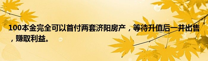 100本金完全可以首付两套济阳房产，等待升值后一并出售，赚取利益。