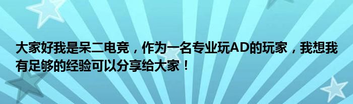 大家好我是呆二电竞，作为一名专业玩AD的玩家，我想我有足够的经验可以分享给大家！