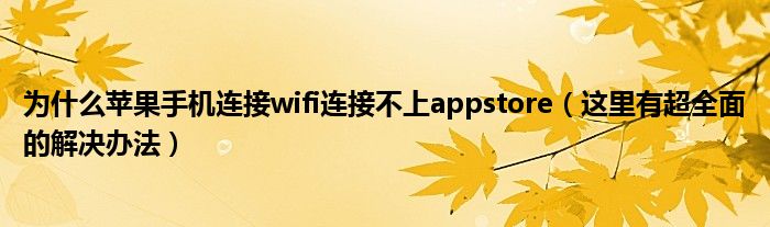 为什么苹果手机连接wifi连接不上appstore（这里有超全面的解决办法）