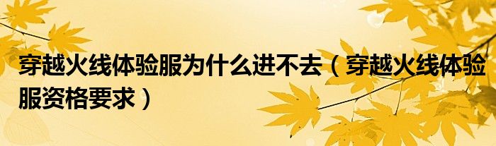 穿越火线体验服为什么进不去（穿越火线体验服资格要求）