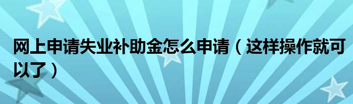 网上申请失业补助金怎么申请（这样操作就可以了）