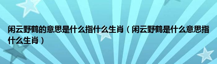 闲云野鹤的意思是什么指什么生肖（闲云野鹤是什么意思指什么生肖）