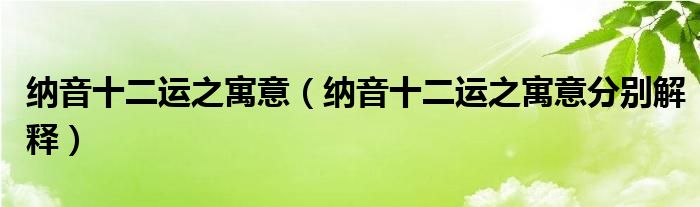 纳音十二运之寓意（纳音十二运之寓意分别解释）