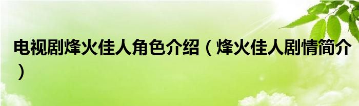 电视剧烽火佳人角色介绍（烽火佳人剧情简介）