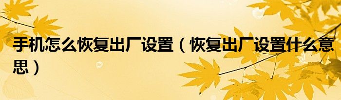 手机怎么恢复出厂设置（恢复出厂设置什么意思）