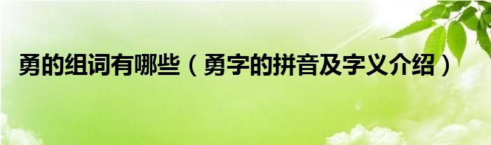 勇的组词有哪些（勇字的拼音及字义介绍）