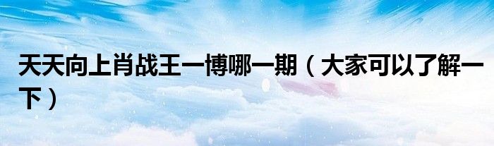 天天向上肖战王一博哪一期（大家可以了解一下）