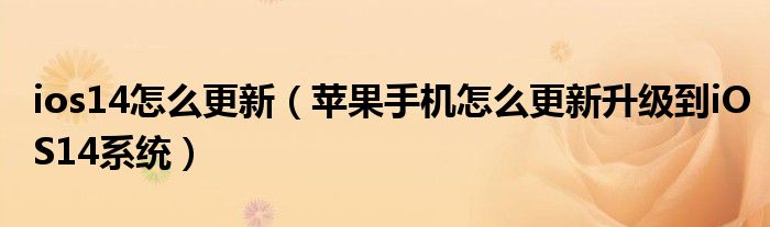 ios14怎么更新（苹果手机怎么更新升级到iOS14系统）