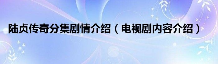 陆贞传奇分集剧情介绍（电视剧内容介绍）