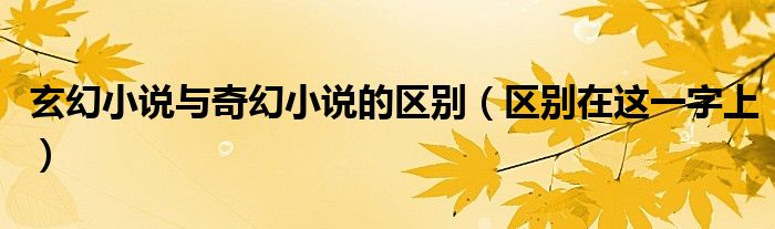 玄幻小说与奇幻小说的区别（区别在这一字上）