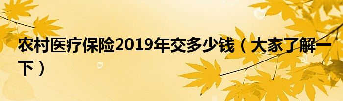 农村医疗保险2019年交多少钱（大家了解一下）