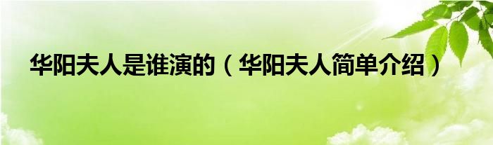 华阳夫人是谁演的（华阳夫人简单介绍）