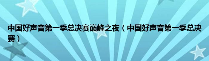 中国好声音第一季总决赛巅峰之夜（中国好声音第一季总决赛）