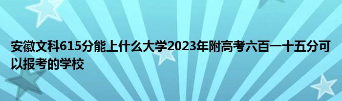 安徽文科615分能上什么大学2023年附高考六百一十五分可以报考的学校