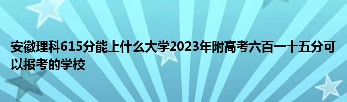 安徽理科615分能上什么大学2023年附高考六百一十五分可以报考的学校