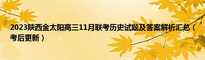 2023陕西金太阳高三11月联考历史试题及答案解析汇总（考后更新）