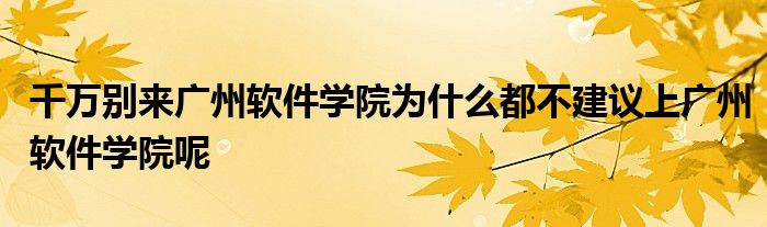 千万别来广州软件学院为什么都不建议上广州软件学院呢