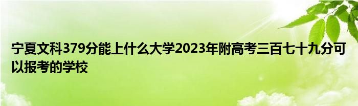 宁夏文科379分能上什么大学2023年附高考三百七十九分可以报考的学校