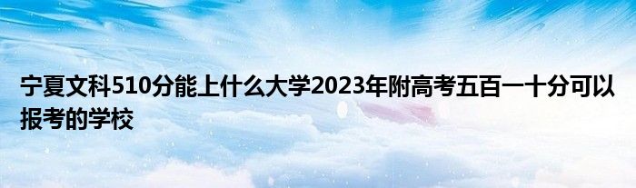 宁夏文科510分能上什么大学2023年附高考五百一十分可以报考的学校