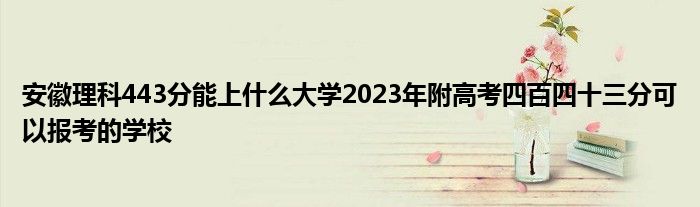 安徽理科443分能上什么大学2023年附高考四百四十三分可以报考的学校