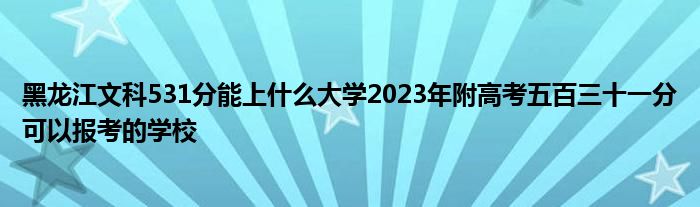 黑龙江文科531分能上什么大学2023年附高考五百三十一分可以报考的学校