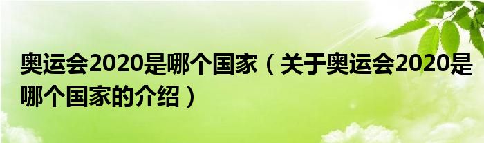奥运会2020是哪个国家（关于奥运会2020是哪个国家的介绍）