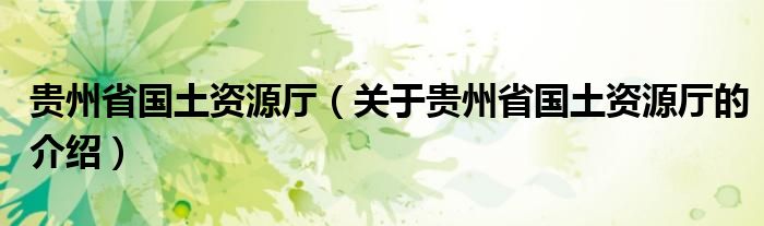 贵州省国土资源厅（关于贵州省国土资源厅的介绍）